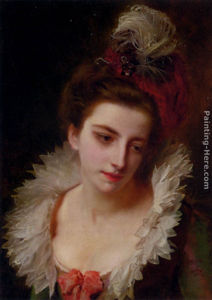 Portrait Of A Lady With A Feathered Hat painting - Gustave Jean Jacquet Portrait Of A Lady With A Feathered Hat art painting